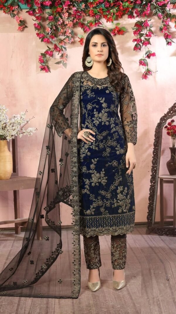Striking Navy Blue Net Straight Salwar Kameez – 59048-83