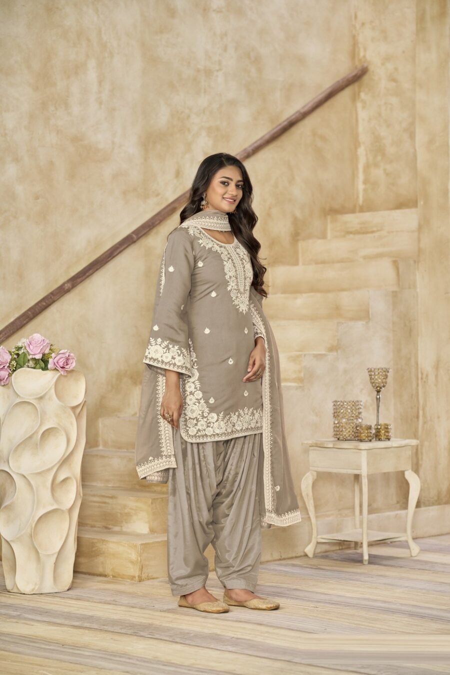 Enchanting Grey Chanderi Traditional Salwar Kameez – 59073-224-B