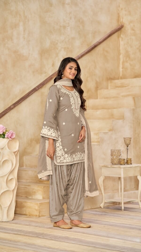 Enchanting Grey Chanderi Traditional Salwar Kameez – 59073-224-B