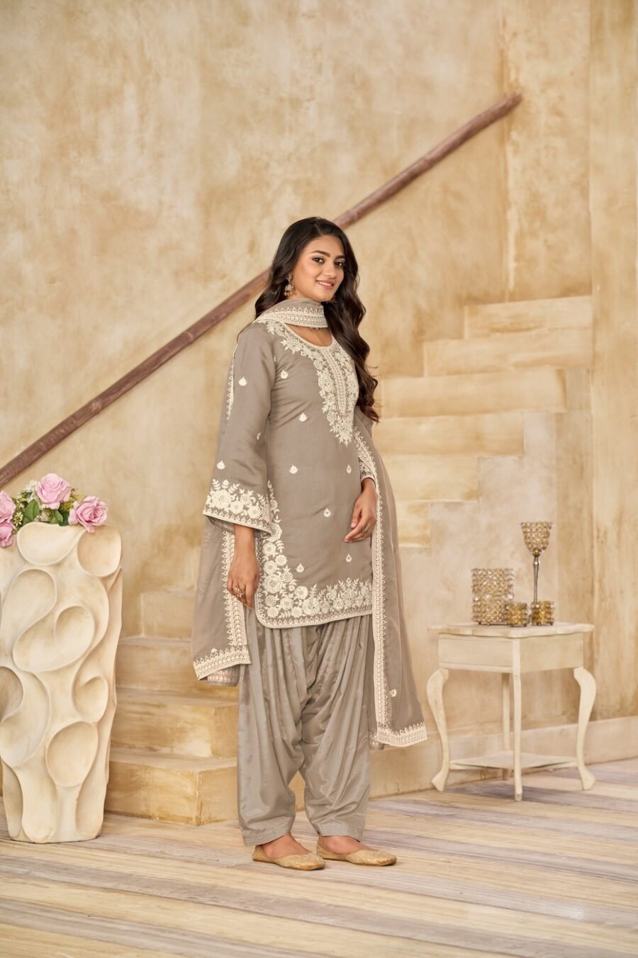 Enchanting Grey Chanderi Traditional Salwar Kameez – 59073-224-B