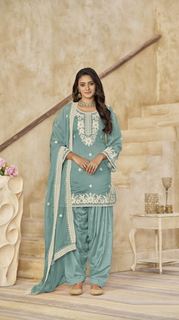 Classy Teal Blue Chanderi Traditional Salwar Kameez – 59073-224-C