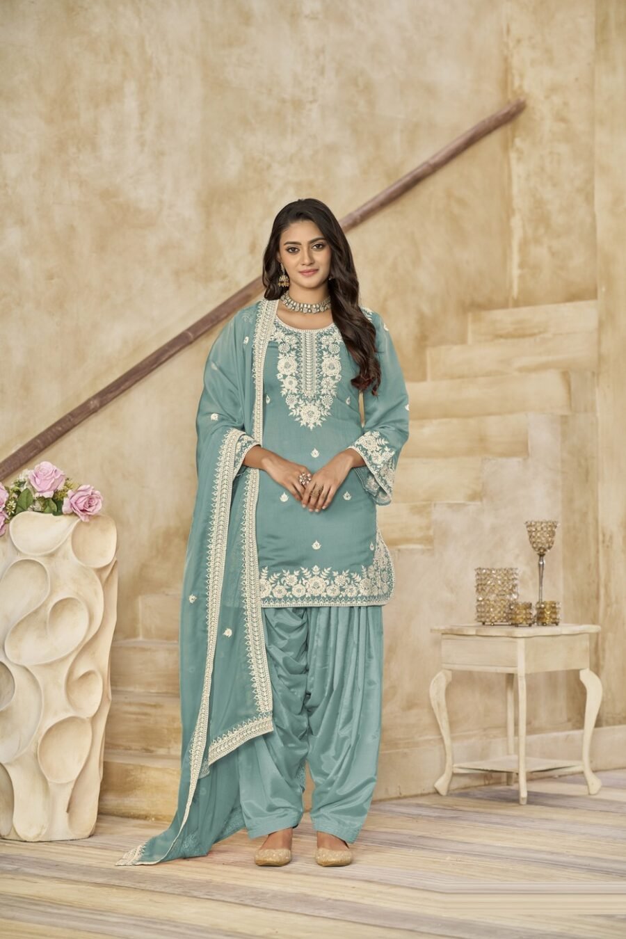 Classy Teal Blue Chanderi Traditional Salwar Kameez – 59073-224-C Classy Teal Blue Chanderi Traditional Salwar Kameez – 59073-224-C