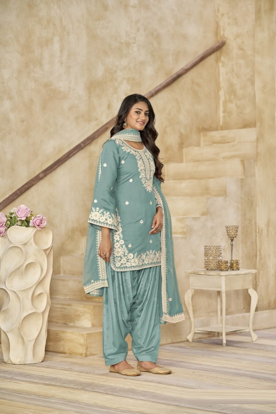 Classy Teal Blue Chanderi Traditional Salwar Kameez – 59073-224-C Classy Teal Blue Chanderi Traditional Salwar Kameez – 59073-224-C