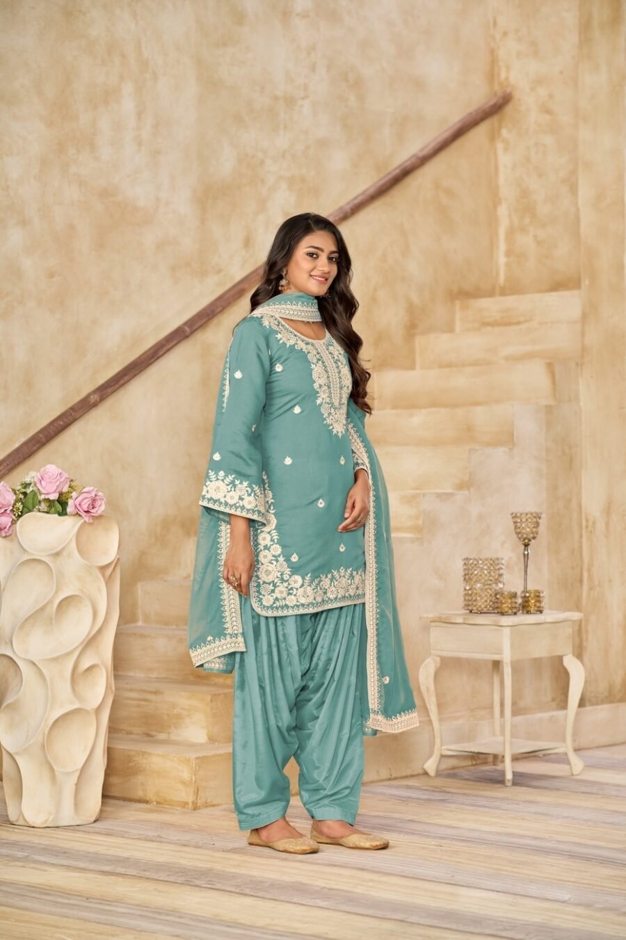 Classy Teal Blue Chanderi Traditional Salwar Kameez – 59073-224-C Classy Teal Blue Chanderi Traditional Salwar Kameez – 59073-224-C