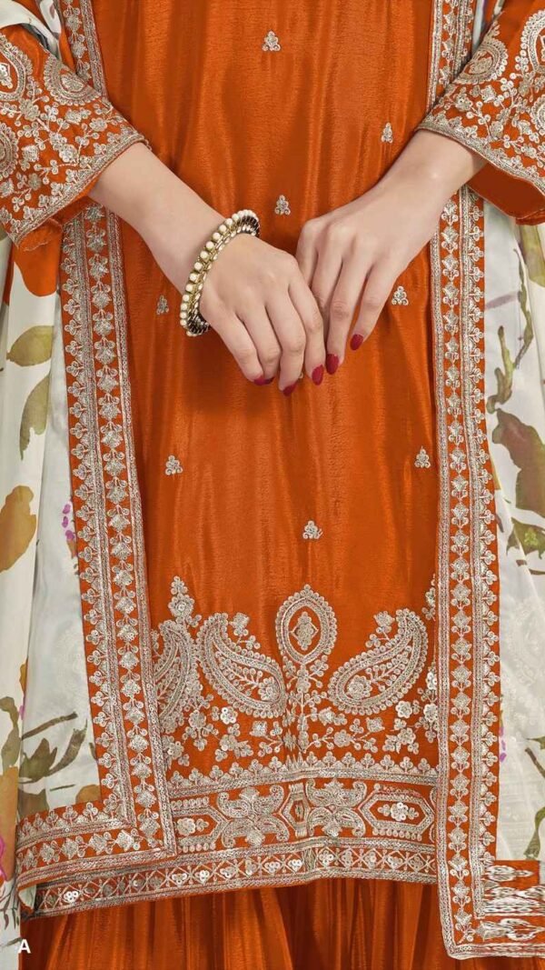 Enchanting Orange Chinon Gharara Salwar Kameez – 59596-228-A