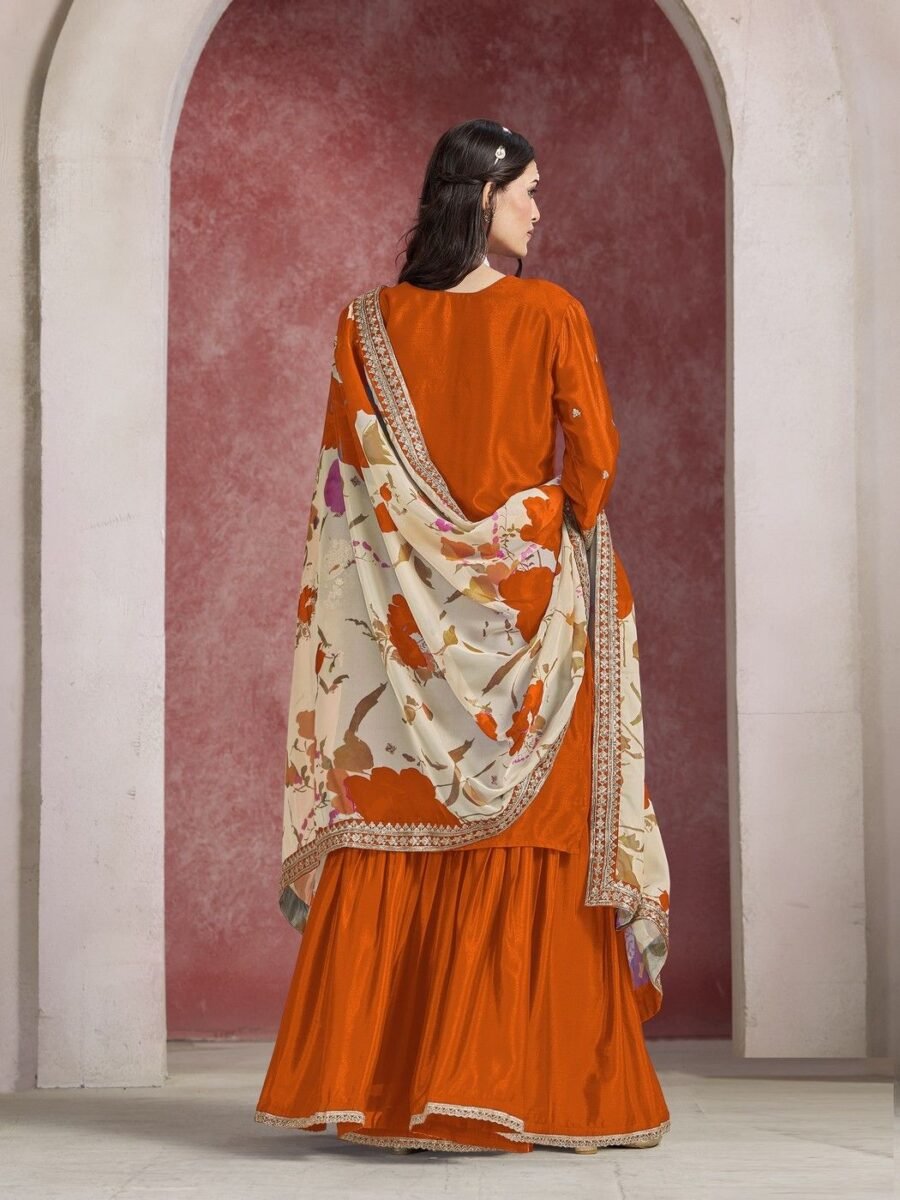 Enchanting Orange Chinon Gharara Salwar Kameez – 59596-228-A