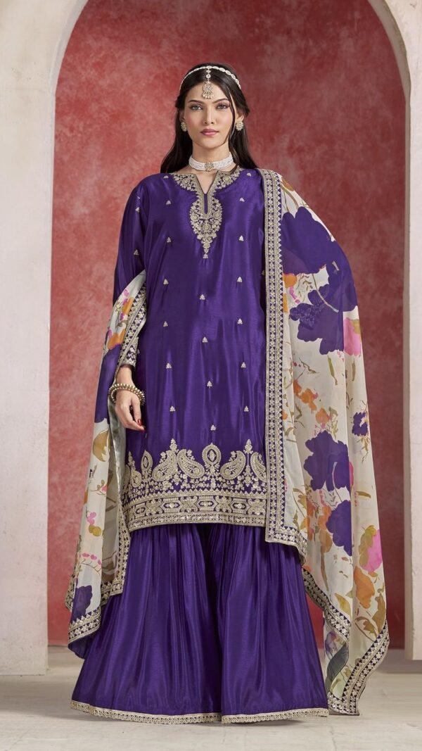 Alluring Violet Chinon Gharara Salwar Kameez – 59596-228-B
