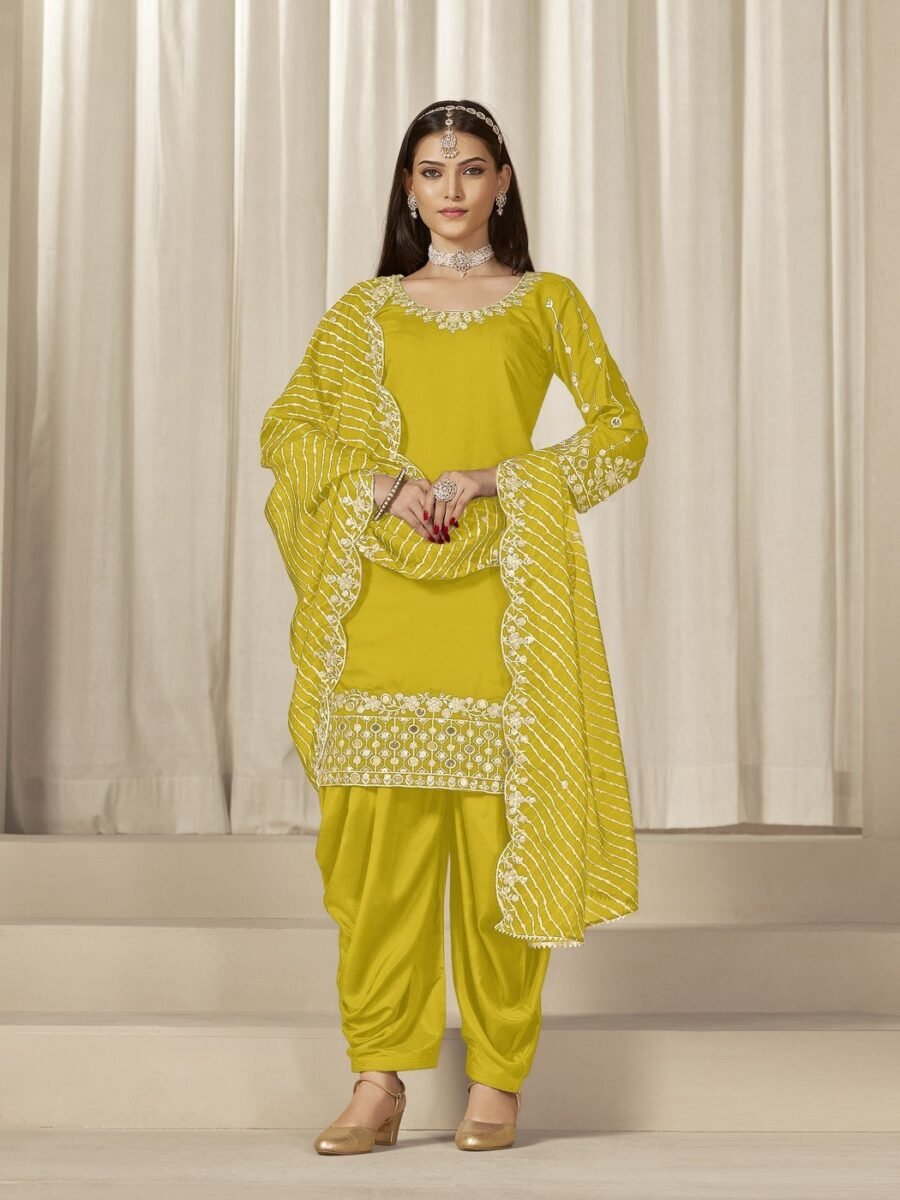 Trendy Yellow Chanderi Silk Patiala Salwar Kameez – 59760-229-A