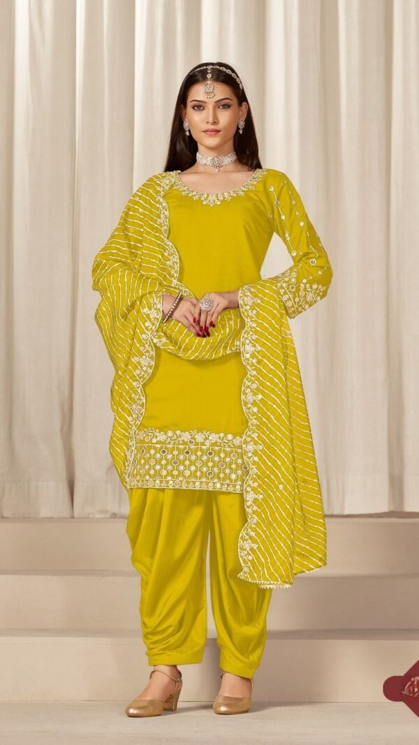 Trendy Yellow Chanderi Silk Patiala Salwar Kameez – 59760-229-A