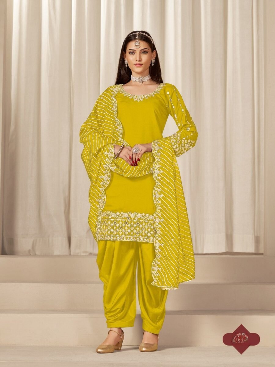 Trendy Yellow Chanderi Silk Patiala Salwar Kameez – 59760-229-A
