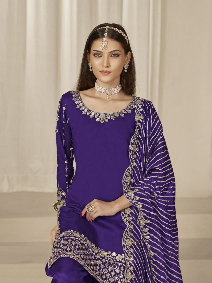 Elegant Violet Chanderi Silk Patiala Salwar Kameez – 59760-229-B