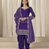 Elegant Violet Chanderi Silk Patiala Salwar Kameez – 59760-229-B