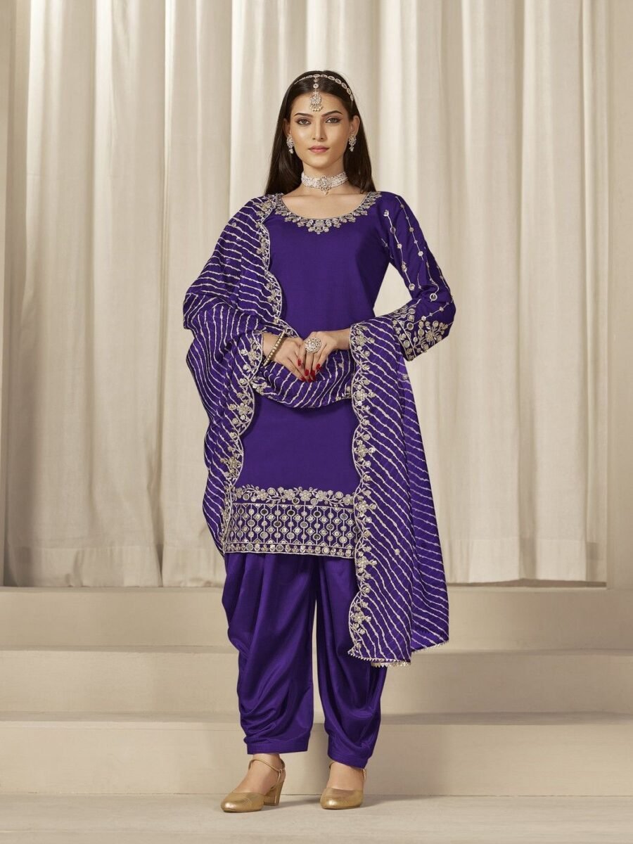 Elegant Violet Chanderi Silk Patiala Salwar Kameez – 59760-229-B
