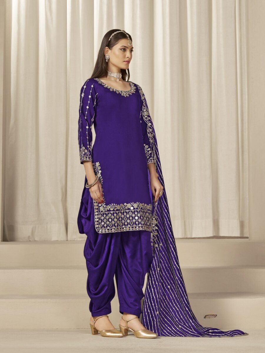 Elegant Violet Chanderi Silk Patiala Salwar Kameez – 59760-229-B