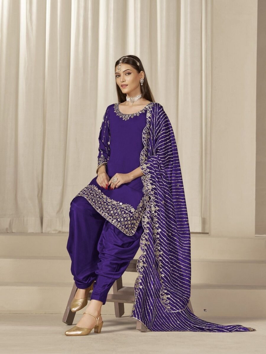Elegant Violet Chanderi Silk Patiala Salwar Kameez – 59760-229-B
