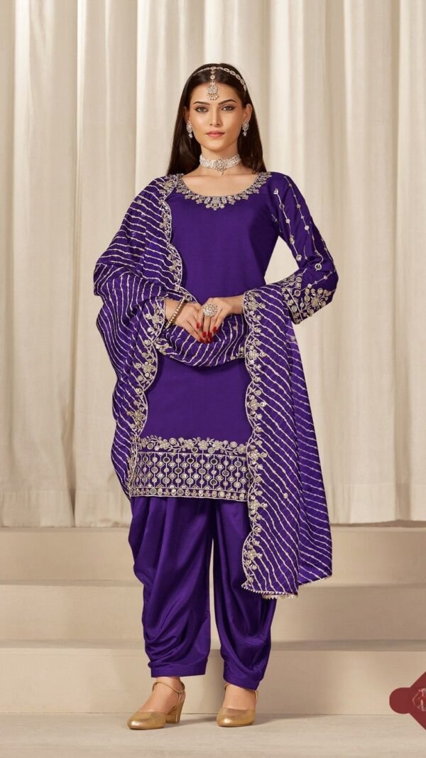 Elegant Violet Chanderi Silk Patiala Salwar Kameez – 59760-229-B
