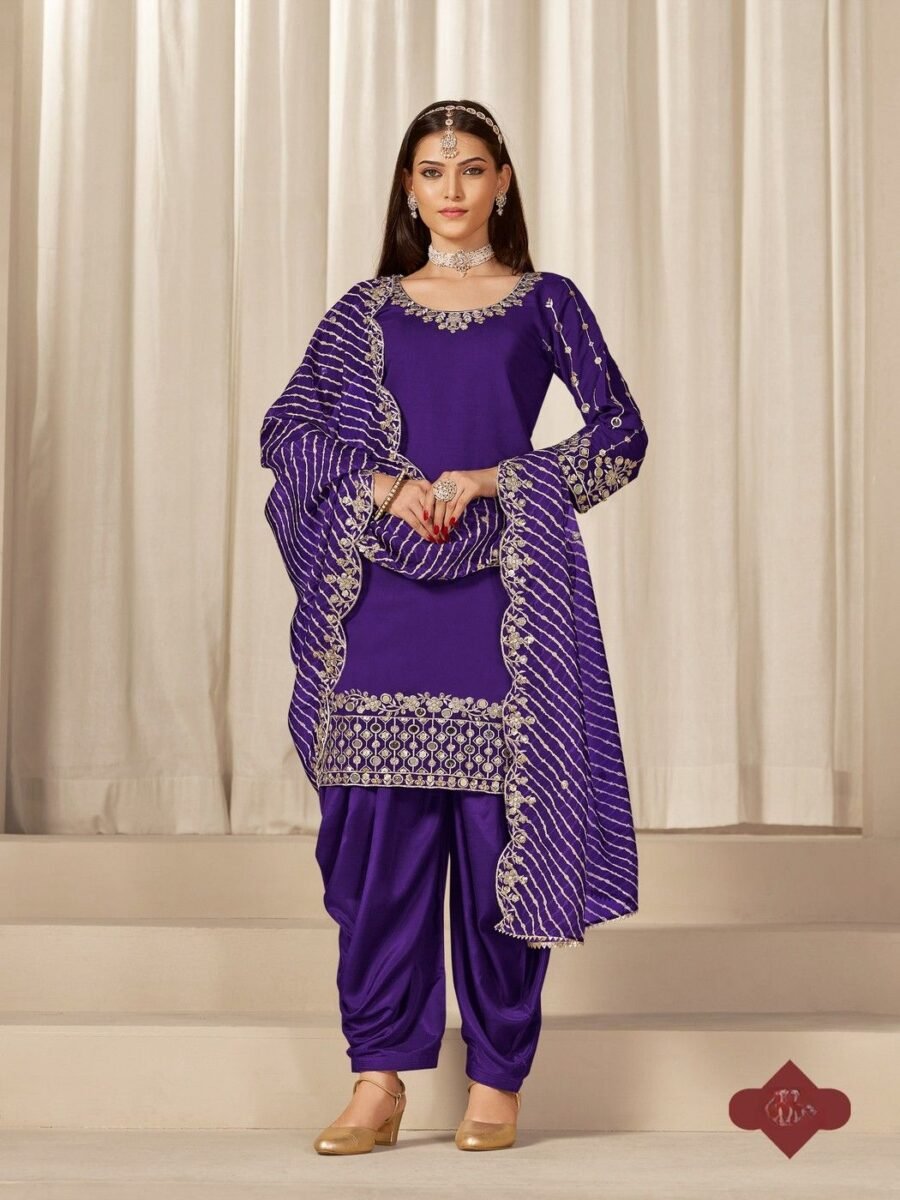Elegant Violet Chanderi Silk Patiala Salwar Kameez – 59760-229-B