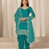 Vibrant Teal Blue Chanderi Silk Patiala Salwar Kameez – 59760-229-C