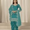 Vibrant Teal Blue Chanderi Silk Patiala Salwar Kameez – 59760-229-C