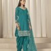 Vibrant Teal Blue Chanderi Silk Patiala Salwar Kameez – 59760-229-C