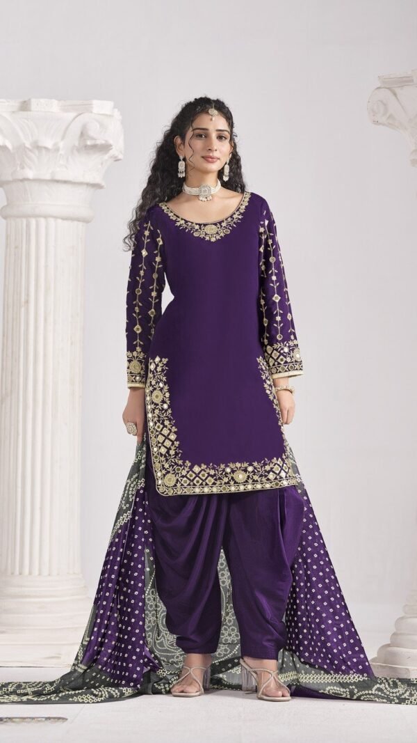 Refined Violet Roman Silk Patiala Salwar Kameez – 60251-231-B