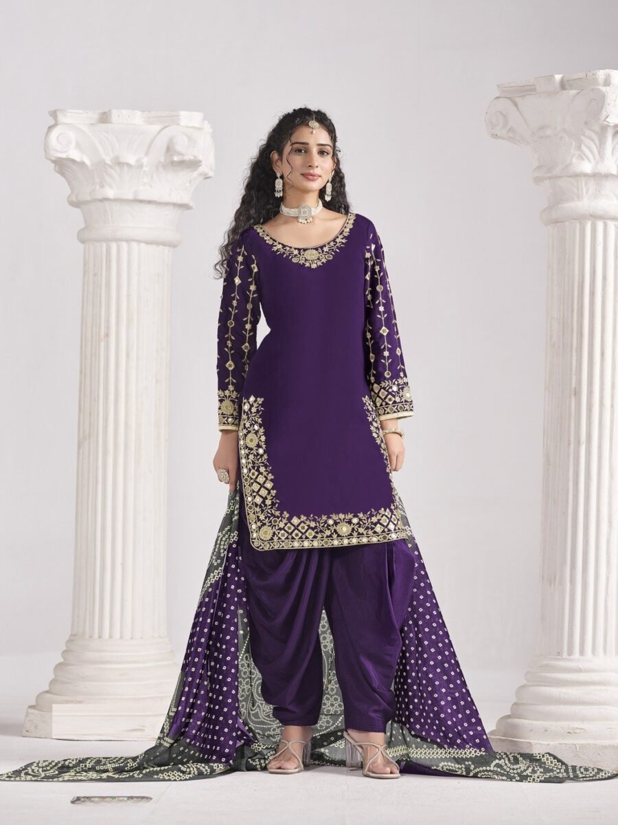 Refined Violet Roman Silk Patiala Salwar Kameez – 60251-231-B Refined Violet Roman Silk Patiala Salwar Kameez – 60251-231-B