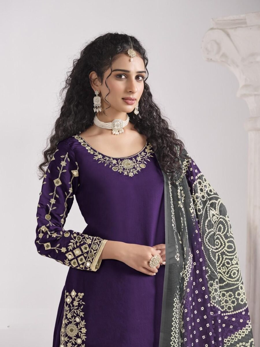 Refined Violet Roman Silk Patiala Salwar Kameez – 60251-231-B Refined Violet Roman Silk Patiala Salwar Kameez – 60251-231-B