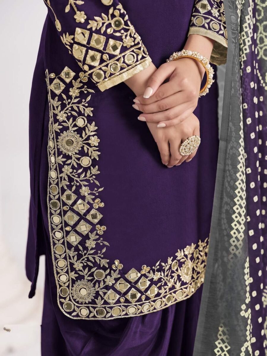 Refined Violet Roman Silk Patiala Salwar Kameez – 60251-231-B Refined Violet Roman Silk Patiala Salwar Kameez – 60251-231-B