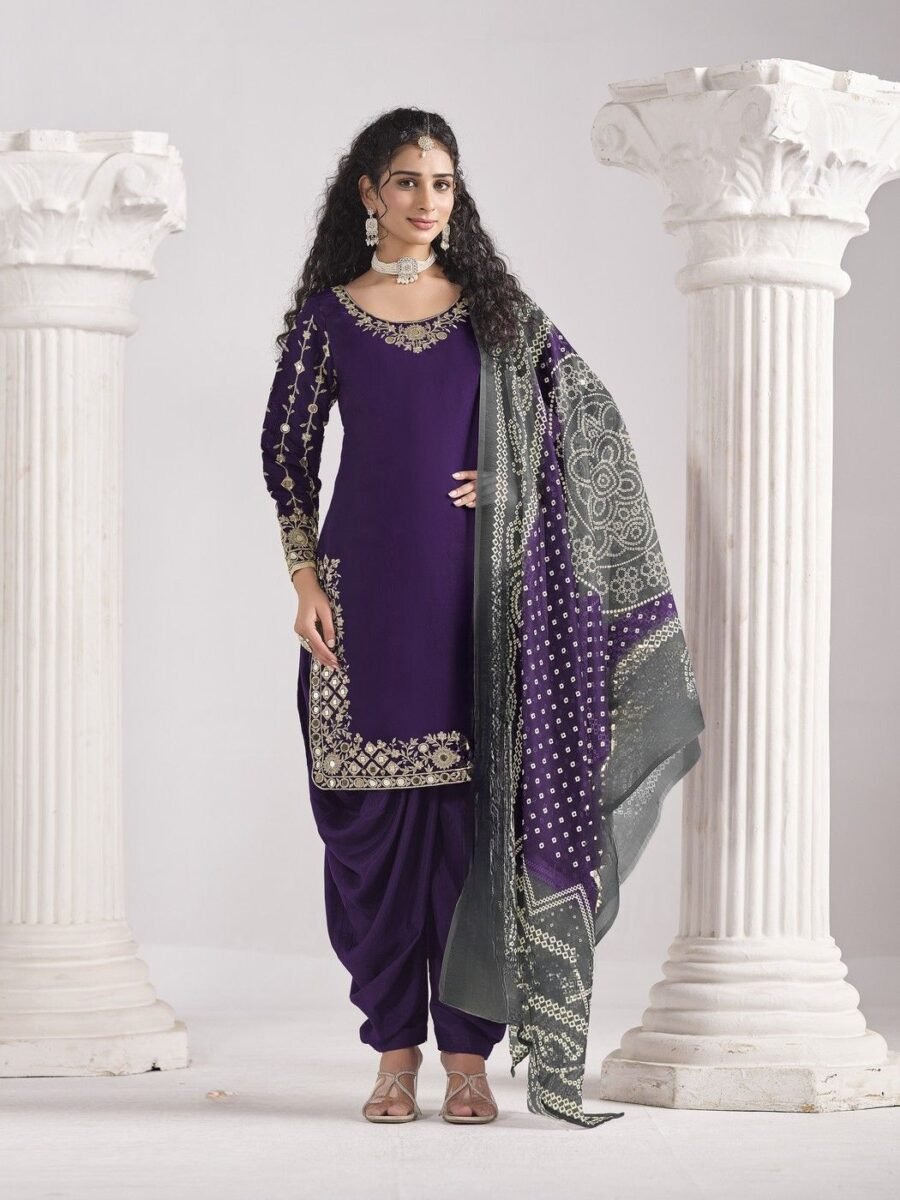 Refined Violet Roman Silk Patiala Salwar Kameez – 60251-231-B Refined Violet Roman Silk Patiala Salwar Kameez – 60251-231-B