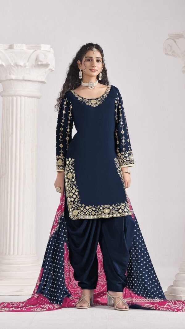 Confident Navy Blue Roman Silk Patiala Salwar Kameez – 60251-231-C