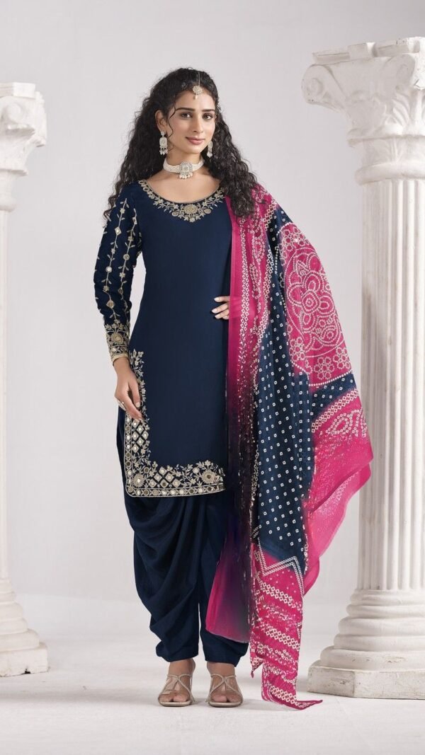 Confident Navy Blue Roman Silk Patiala Salwar Kameez – 60251-231-C