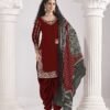 Luxe Maroon Roman Silk Patiala Salwar Kameez – 60251-231-D