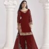 Luxe Maroon Roman Silk Patiala Salwar Kameez – 60251-231-D