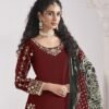 Luxe Maroon Roman Silk Patiala Salwar Kameez – 60251-231-D