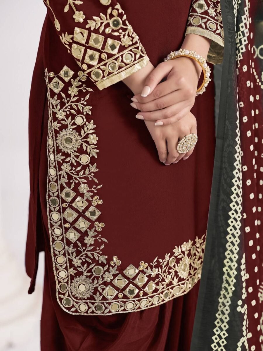 Luxe Maroon Roman Silk Patiala Salwar Kameez – 60251-231-D