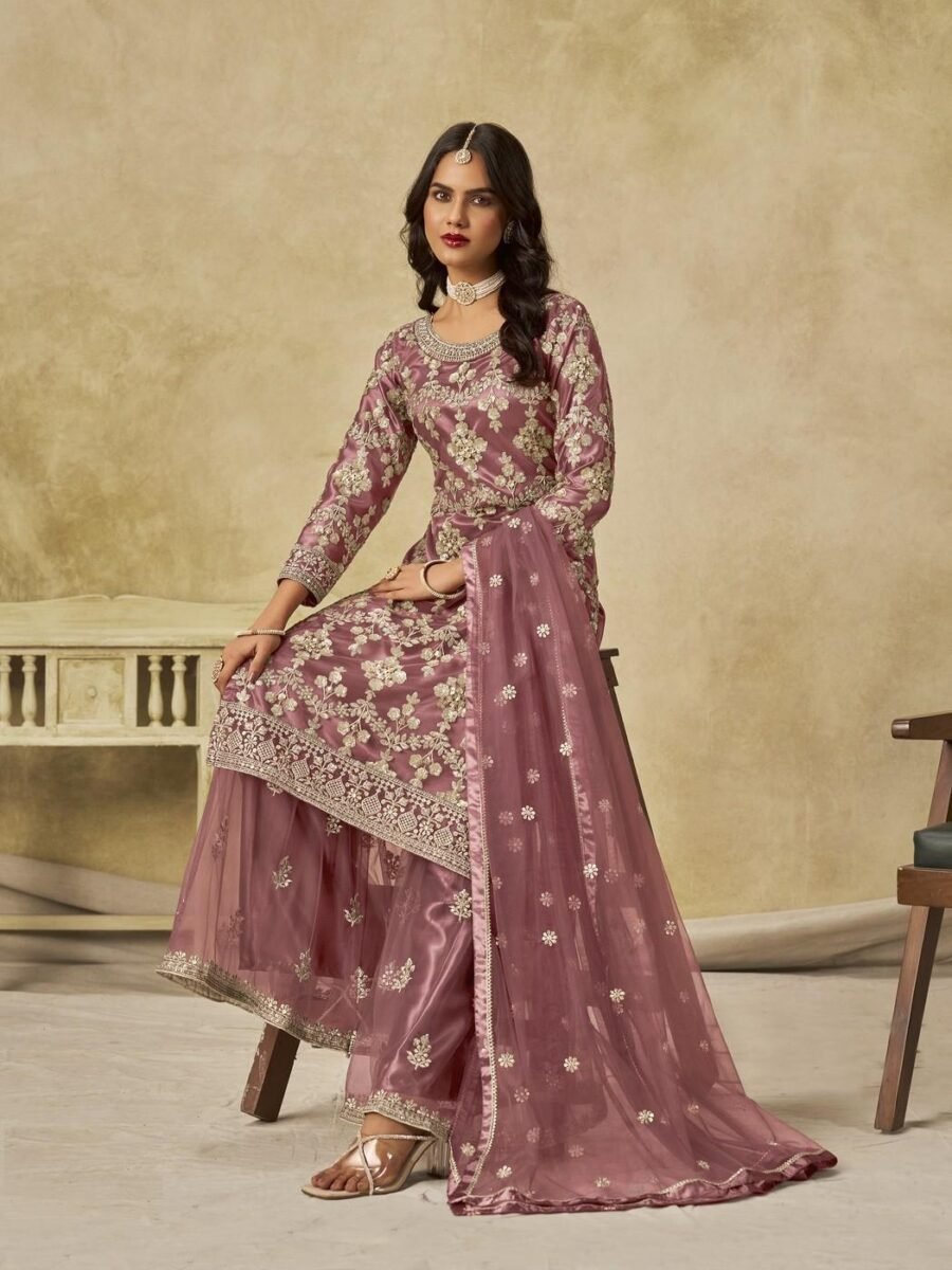 Dynamic Mauve Net Palazzo Salwar Kameez – 61087-235-A