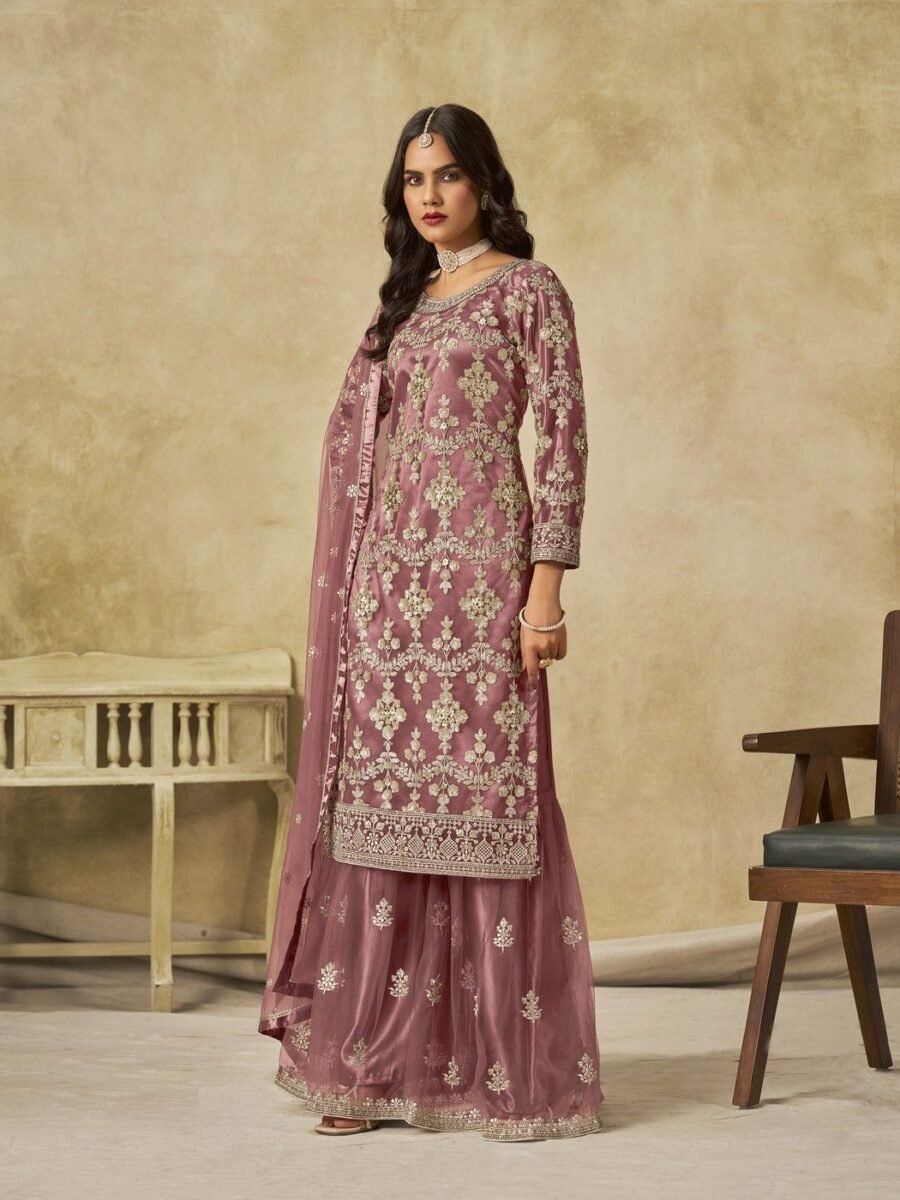 Dynamic Mauve Net Palazzo Salwar Kameez – 61087-235-A