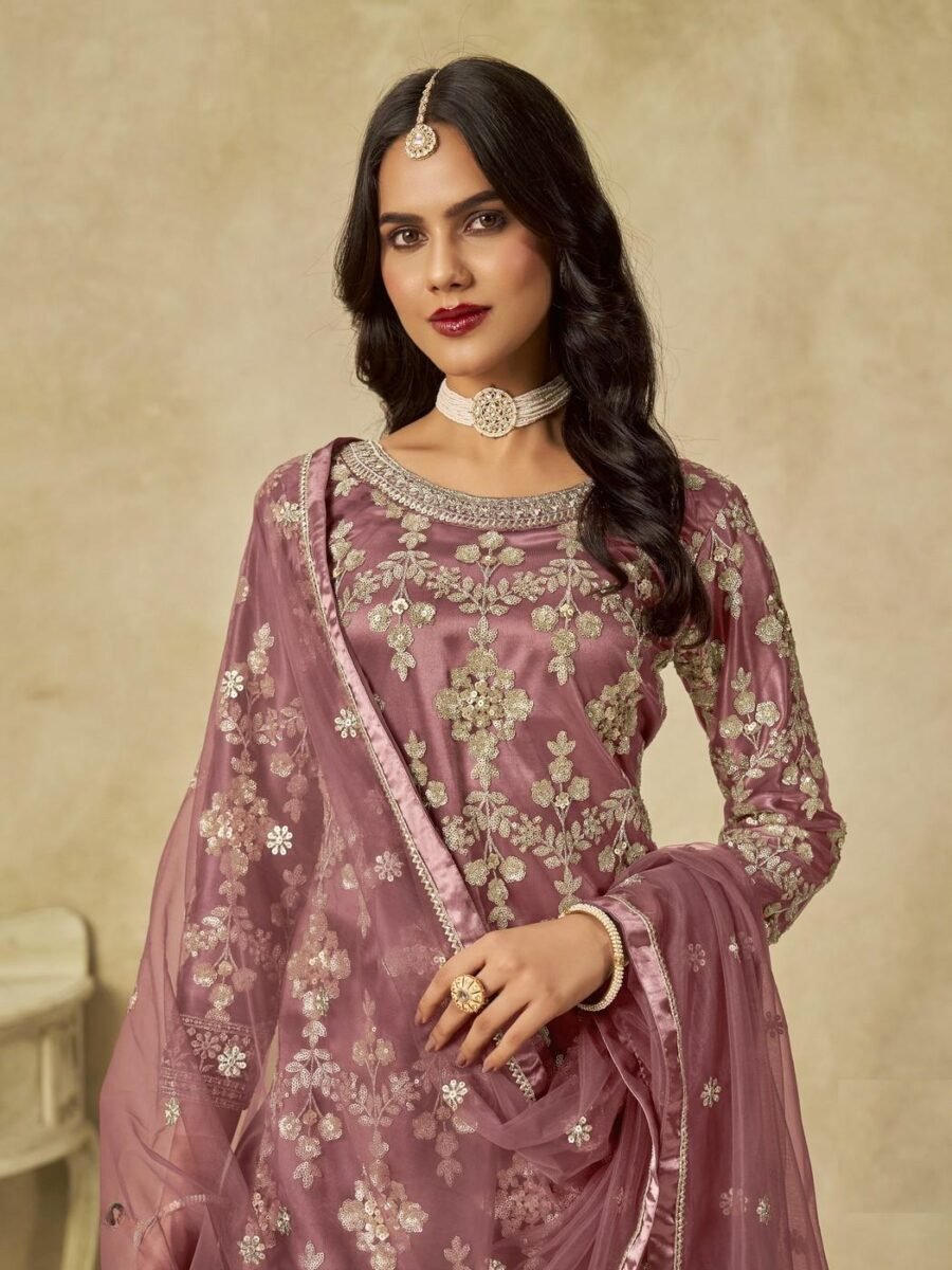 Dynamic Mauve Net Palazzo Salwar Kameez – 61087-235-A