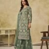 Sophisticated Green Net Palazzo Salwar Kameez – 61087-235-B