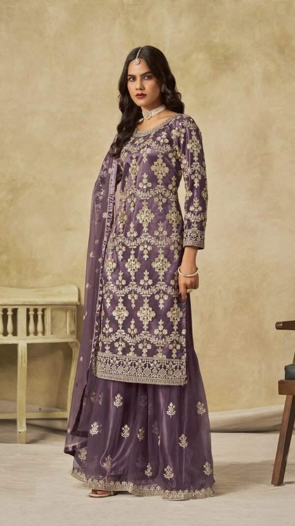 Fierce Purple Net Palazzo Salwar Kameez – 61087-235-C