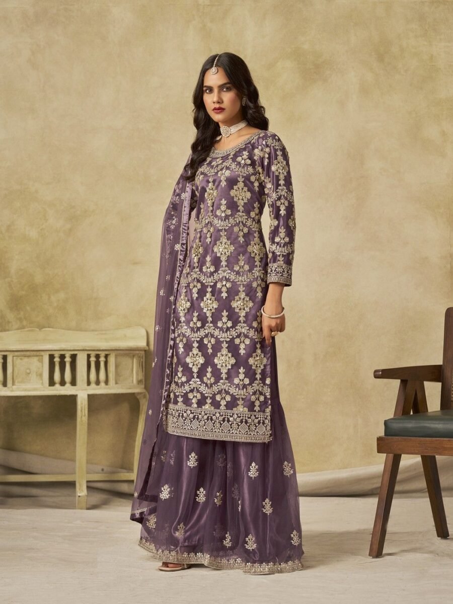 Fierce Purple Net Palazzo Salwar Kameez – 61087-235-C