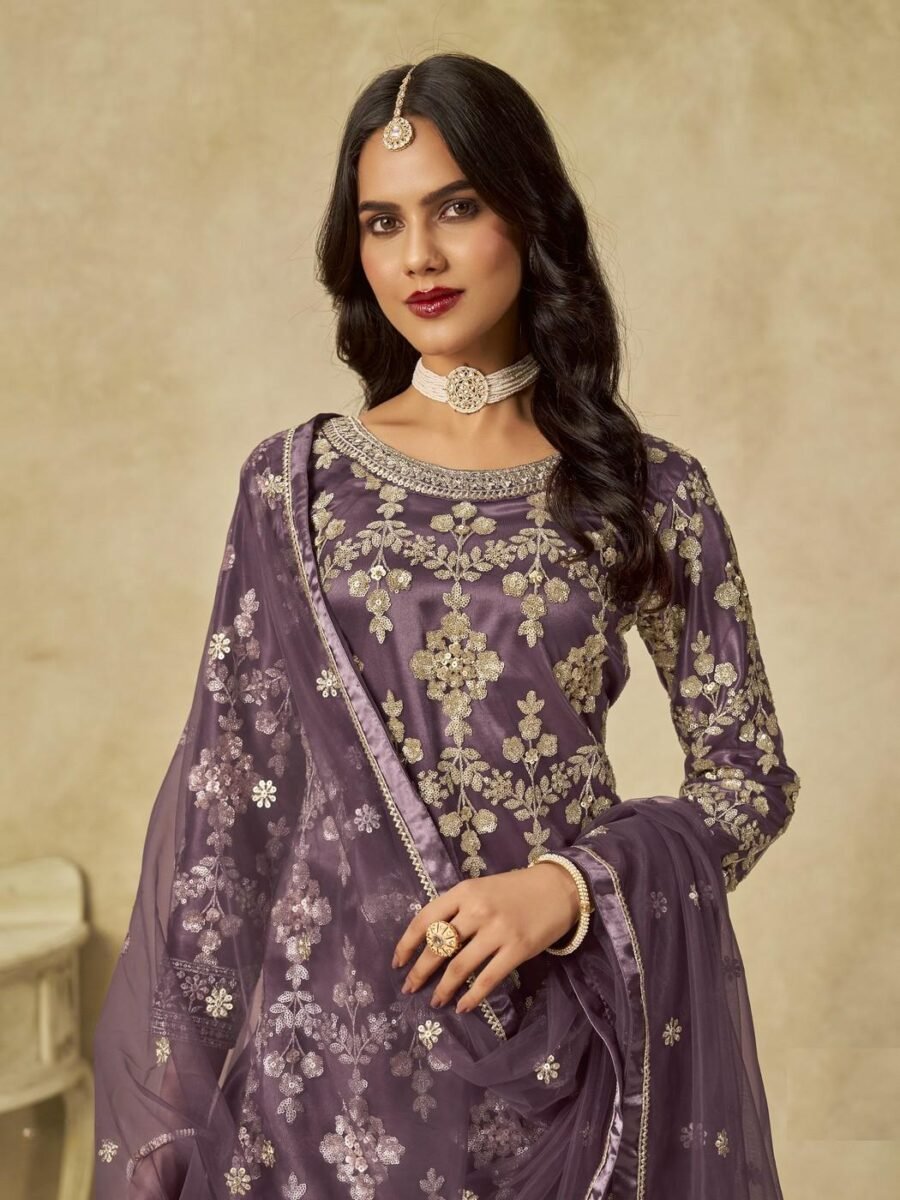 Fierce Purple Net Palazzo Salwar Kameez – 61087-235-C