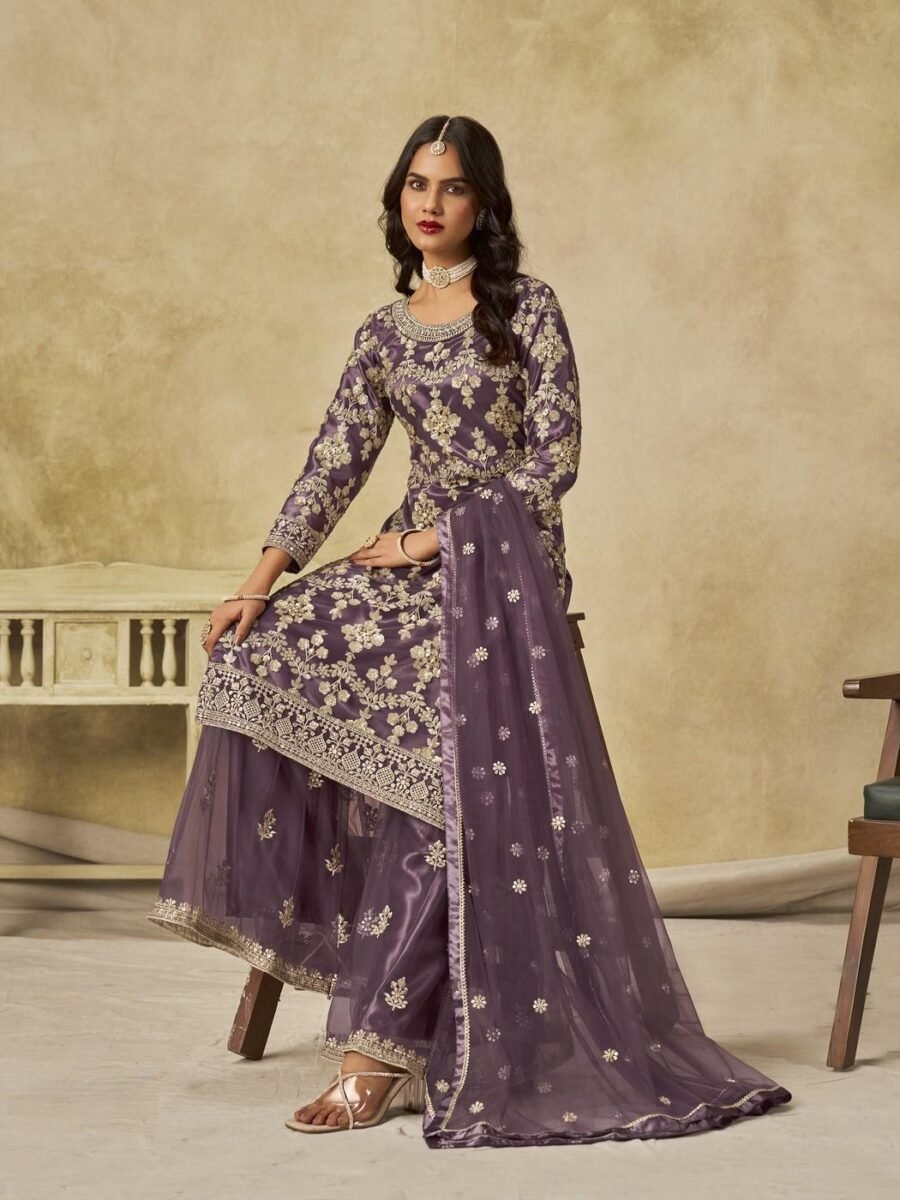 Fierce Purple Net Palazzo Salwar Kameez – 61087-235-C