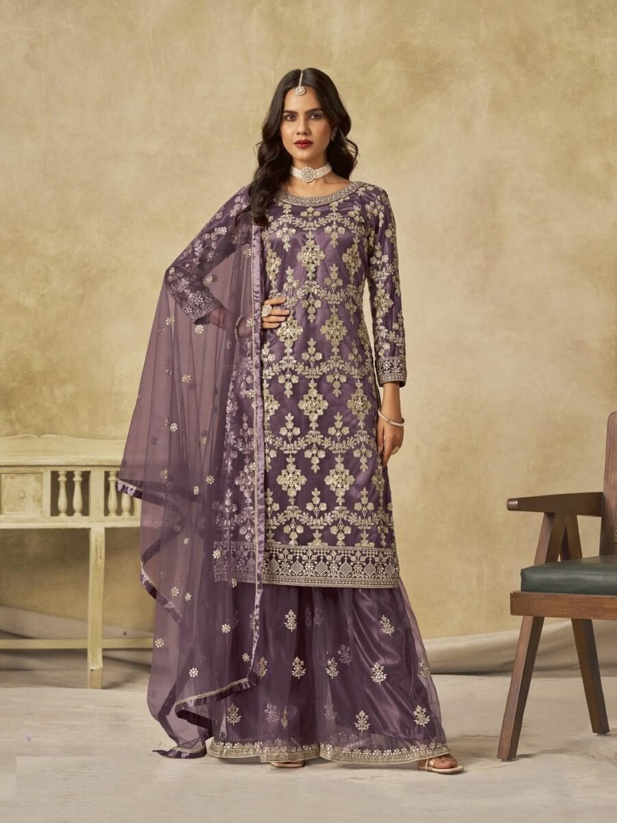 Fierce Purple Net Palazzo Salwar Kameez – 61087-235-C