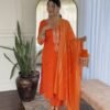Exquisite Orange Chanderi Straight Salwar Kameez – 61369-2796
