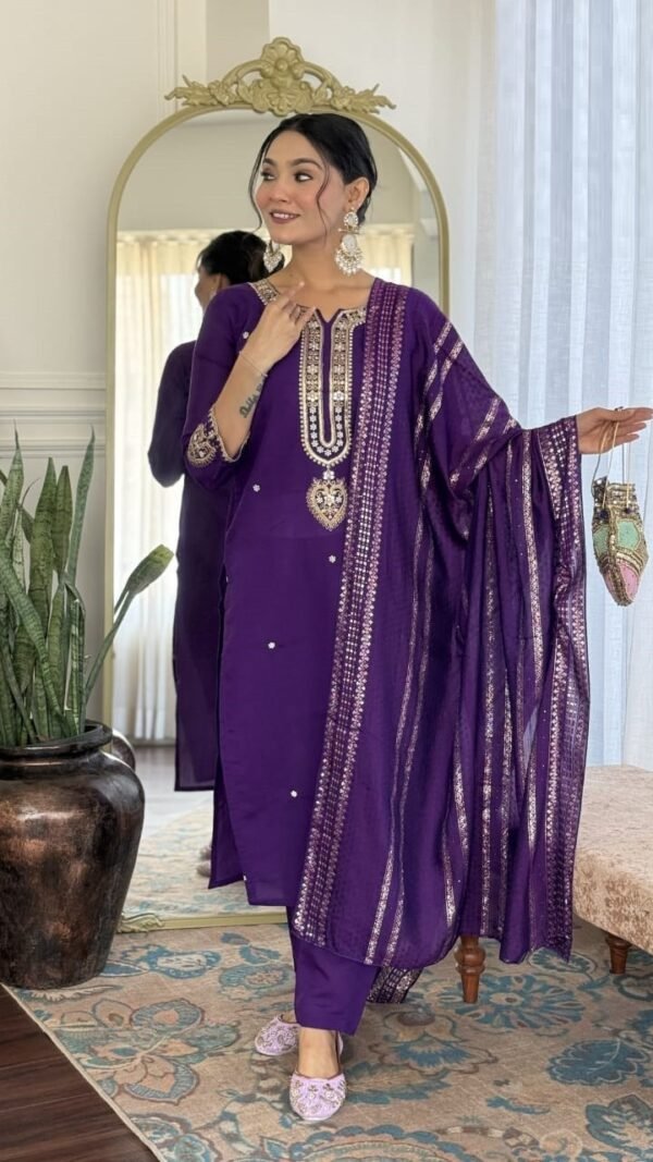 Iconic Violet Chanderi Straight Salwar Kameez – 61369-2797