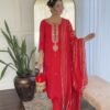 Playful Red Chanderi Straight Salwar Kameez – 61369-2798
