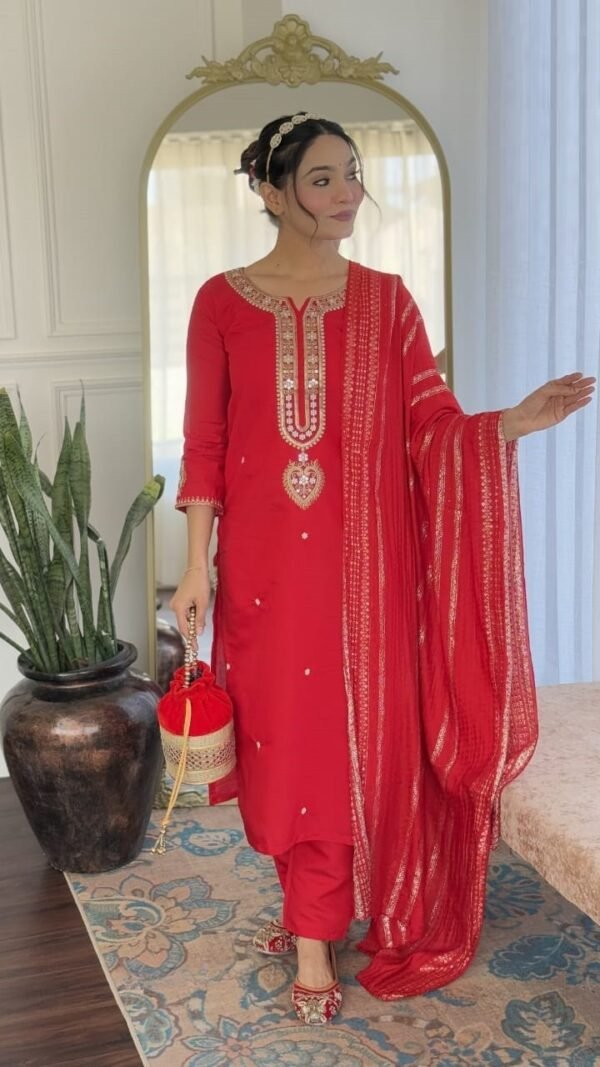 Playful Red Chanderi Straight Salwar Kameez – 61369-2798