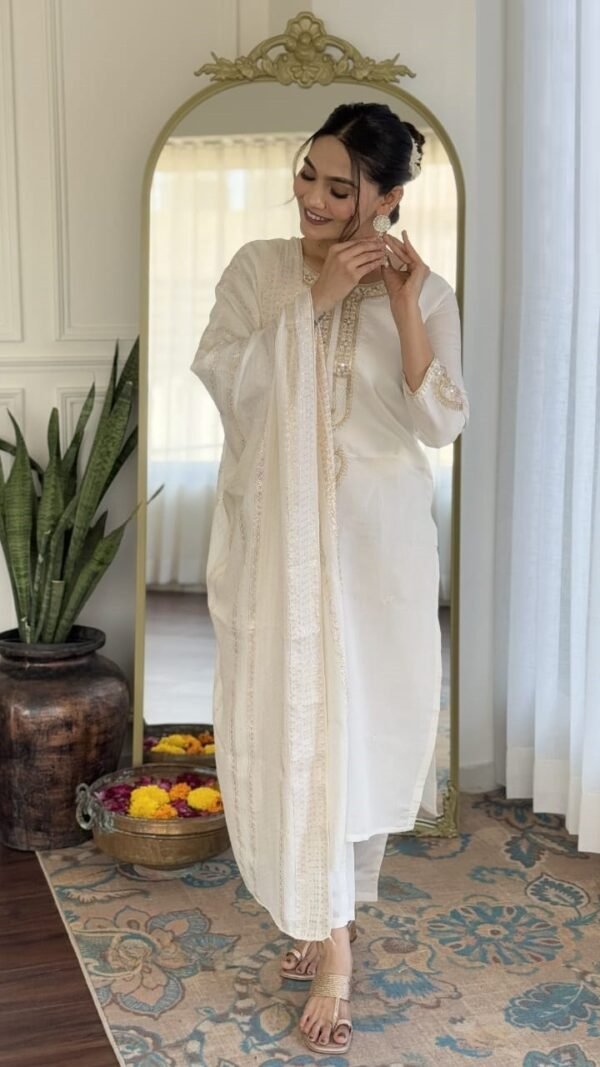 Bold White Chanderi Straight Salwar Kameez – 61369-2799