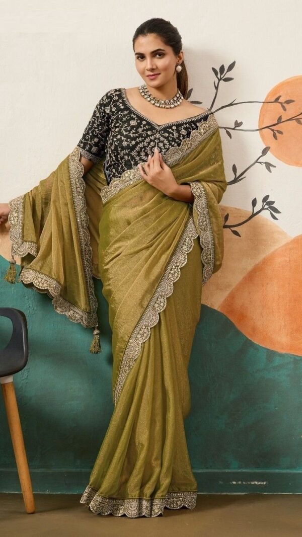 Gorgeous Olive Green Banglori Silk Traditional Saree – 61402-14003